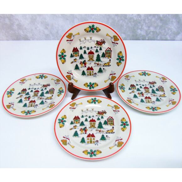 Set (4) JOY OF CHRISTMAS PLATES 7.5" Dessert Salad Jamestown China Action 1987 - Picture 8 of 8